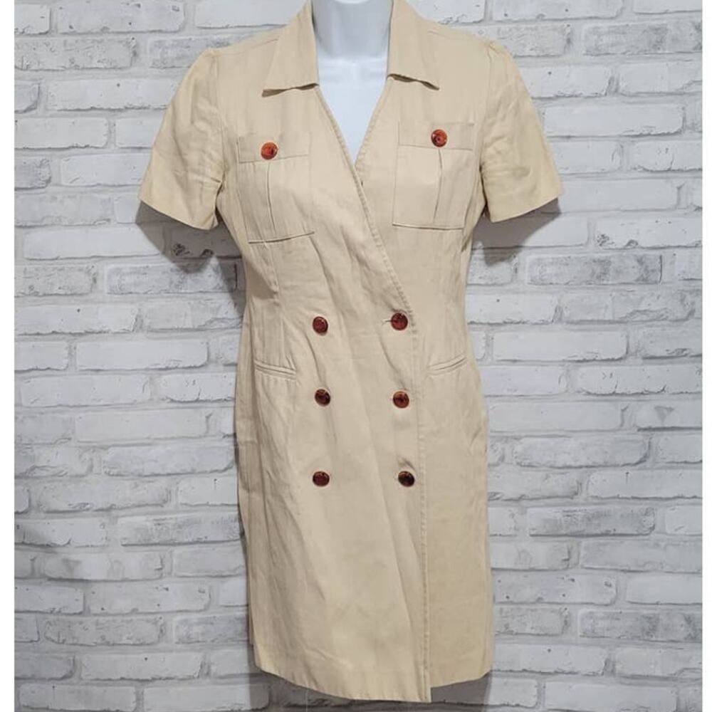 Vtg Petite Sophisticate Button Khaki Collared Dress Womens Size 2